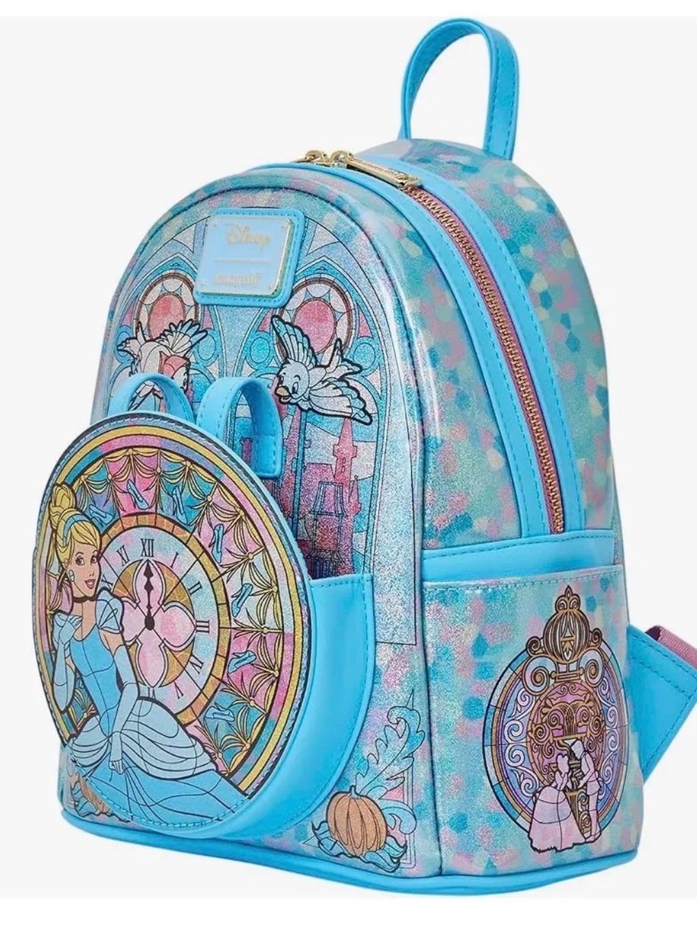 Loungefly Disney Cinderella Blue & Pink Glitter Mini Backpack - Picture 4 of 7